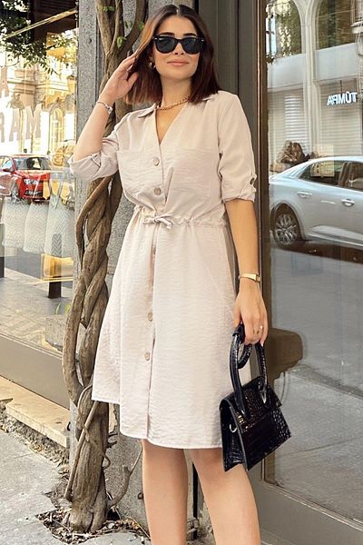 NEW LAVİVA Γυναικείο Μπεζ Φόρεμα - 700-3411