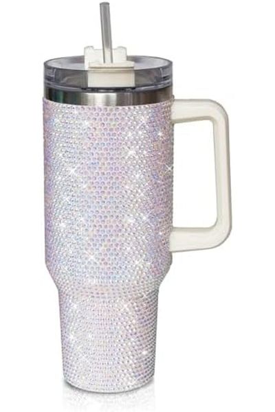 Generic 40oz Rhinestone Tumbler with Handle, Insulated Stainless Steel Travel Coffee Mug with Straw & Lid, L