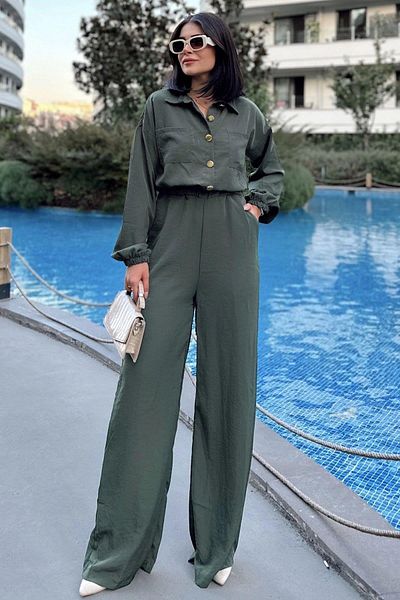 NEW LAVİVA Women's Khaki Long Jumpsuit - 700-3360
