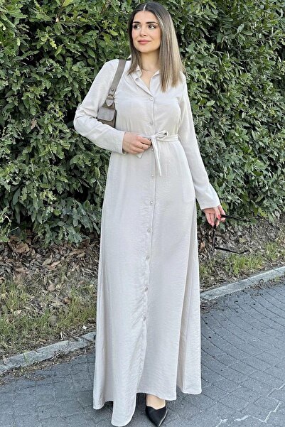 NEW LAVİVA Women's Beige Long Dress - 700-3576