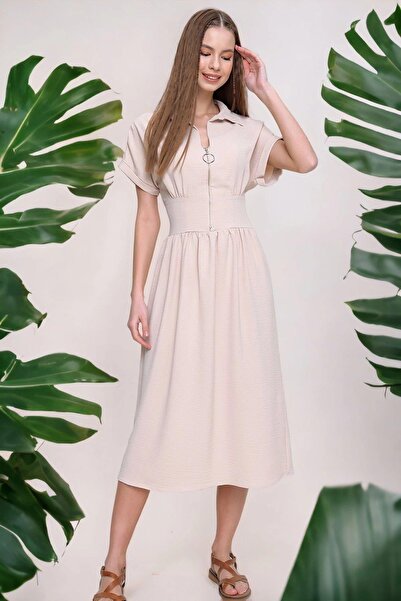 BEES JEANS Rochie lungă bej pentru femei - 700-2880
