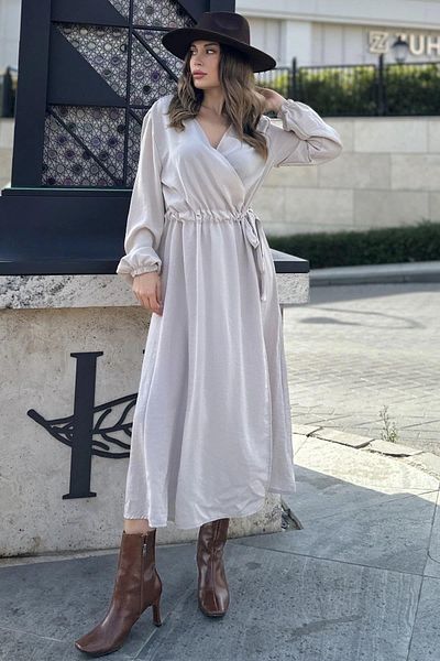 NEW LAVİVA Γυναικείο Μπεζ Μακρύ Φόρεμα - 700-3431