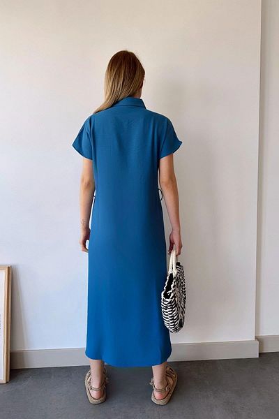 NEW LAVİVA Rochie cămașă safari cu curea de buzunar Indigo pentru femei - 700-k4045