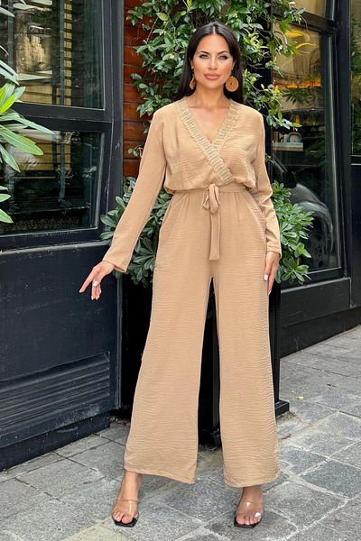 NEW LAVİVA Women's Beige Jumpsuit - 700-2946