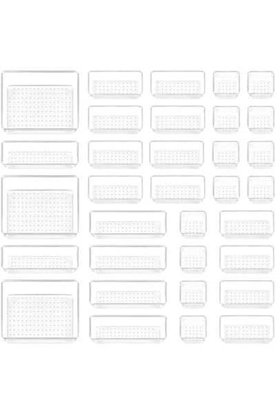 Vtopmart 37 PCS Clear Plastic Drawer Organiser Set, 4 Size Versatile Kitchen, Bedroom and Bathroom D