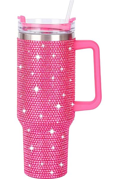 Generic 40oz Rhinestone Tumbler with Handle, Insulated Stainless Steel Travel Coffee Mug with Straw & Lid, L