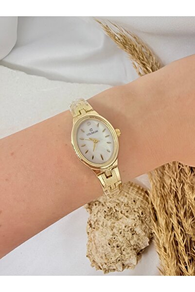 TD TRENDDURAGI ساعة يد نسائية بيضاء من الداخل بيضاوية ذهبية