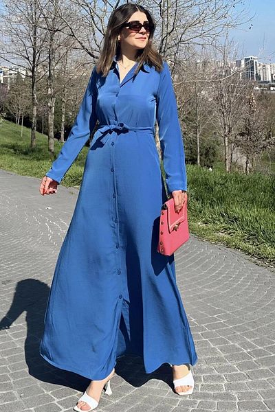 NEW LAVİVA Rochie lungă albastră pentru femei - 700-3576