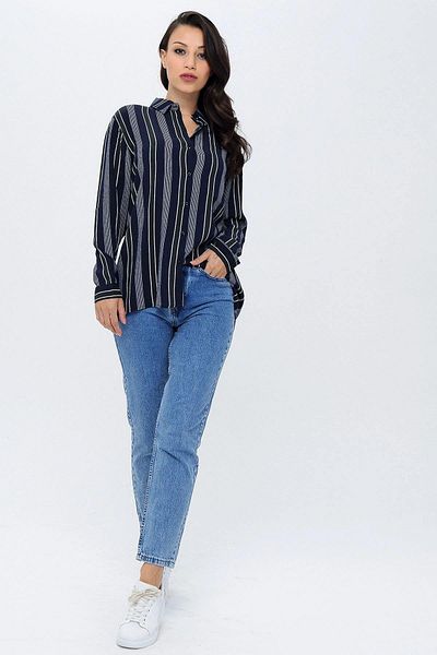 NEW LAVİVA Γυναικείο πουκάμισο Navy Blue - 700-NEW1010