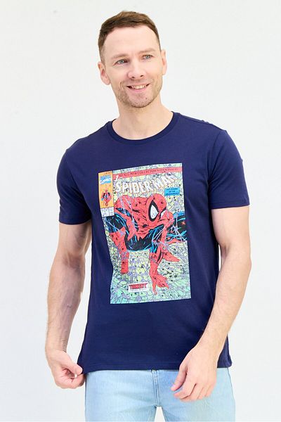 GAP X Marvel Men Crew Neck Short Sleeve Spiderman T-shirt, Navy