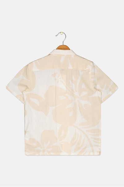 GAP Kids Boy Spread Collar Allover Print Short Sleeves Casual Shirt, Cream