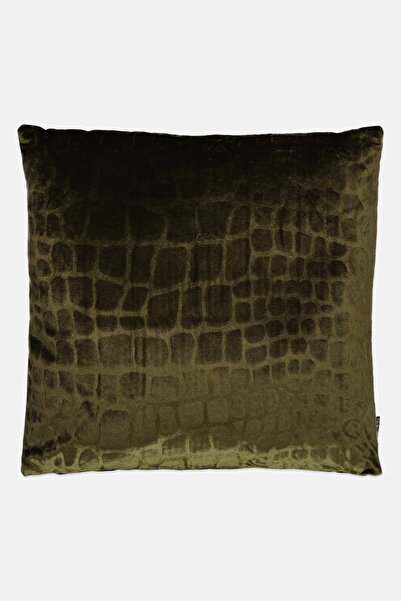 Unique Living وسادة مربعة مخملية قابلة للإزالة بنقشة جلد التمساح، لون أخضر شتوي