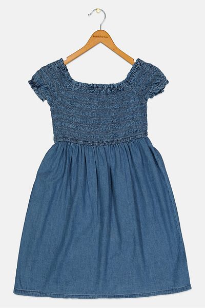 GAP Kids Girl Ruched Denim Dress, Blue