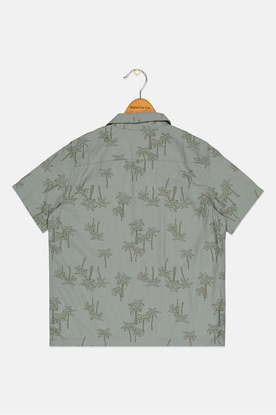 GAP Kids Boy Lapel Collar Allover Print Short Sleeves Casual Shirt, Grey