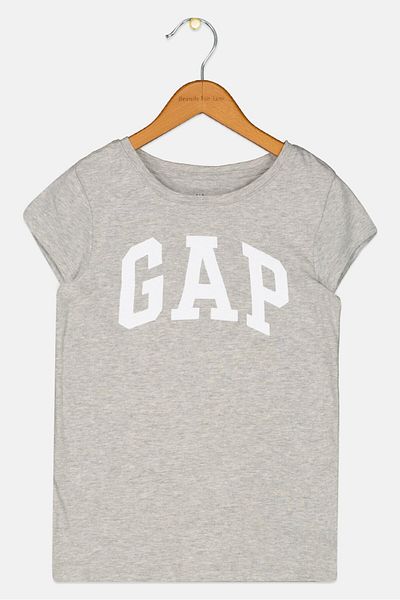 GAP Kids Girl Round Neck Short Sleeve Brand Logo T-Shirts, Light Grey
