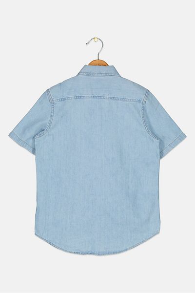 GAP Kids Boy Short Sleeve Washed Denim Casual Shirt, Light Blue