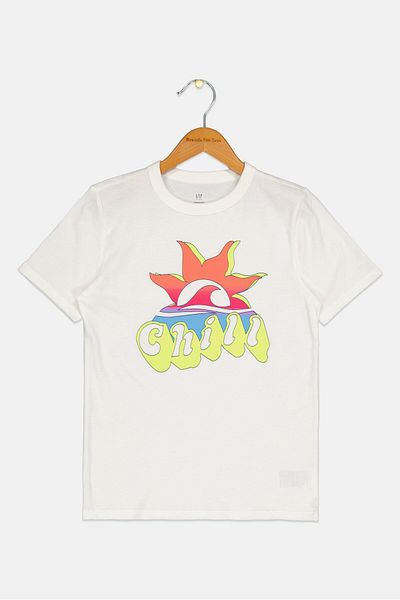 GAP Kids Boy Short Sleeves Graphic Print T-Shirt, White
