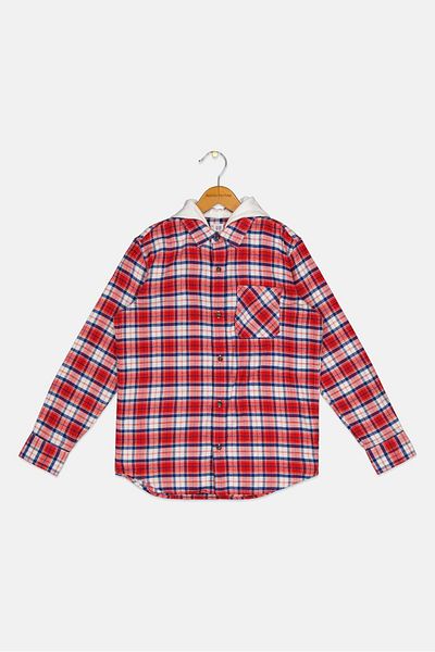 GAP Kids Boy Hooded Long Sleeve Checkered Casual Shirt, Multicolor