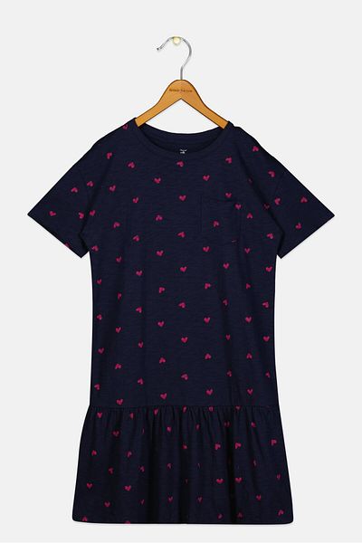 GAP Kids Girl Allover Print Dress Shirt, Navy