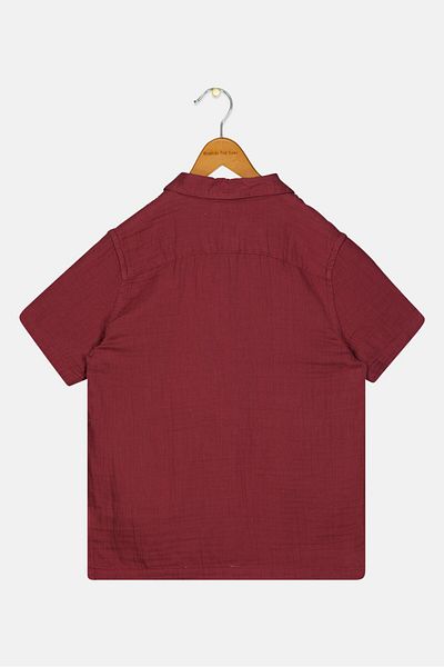 GAP Kids Boy Spread Collar Short Sleeve Heather Shirt, Burgundy