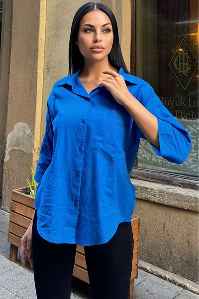 NEW LAVİVA Γυναικείο λινό πουκάμισο casual - 700-3619