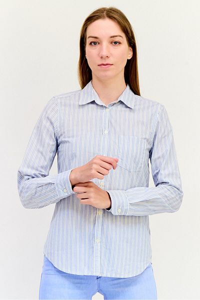GAP قميص نسائي بياقة واسعة وأكمام طويلة وخطوط دقيقة، متعدد الألوان