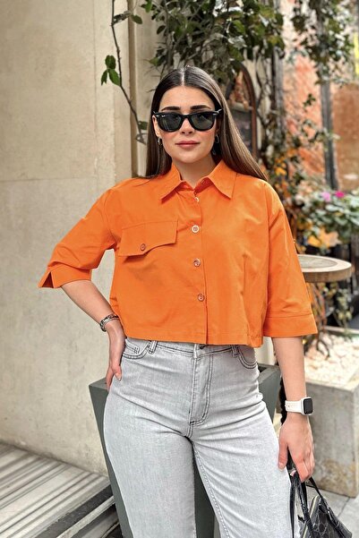 NEW LAVİVA Cămașă crop portocalie pentru femei - 700-3533