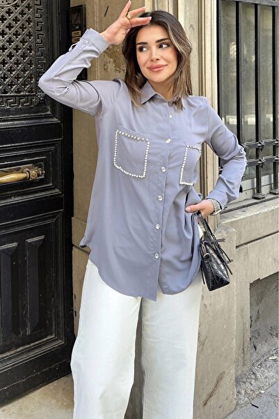 NEW LAVİVA Women's Gray Casual Shirt - 700-3594