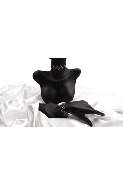 SYAZE Black Gold Wave Pattern Choker and Bracelet Set