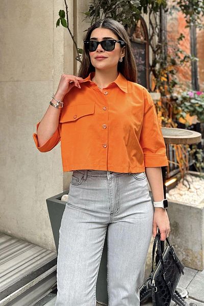 NEW LAVİVA Cămașă crop portocalie pentru femei - 700-3533