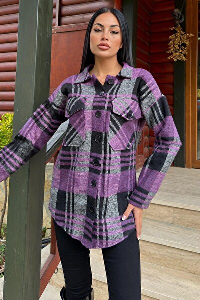 NEW LAVİVA Cămașă în carouri violet pentru femei - 700-3685