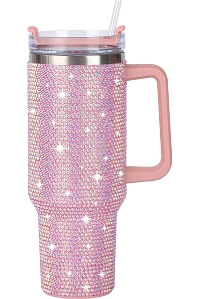 Generic 40oz Rhinestone Tumbler with Handle, Insulated Stainless Steel Travel Coffee Mug with Straw&Lid, Lar