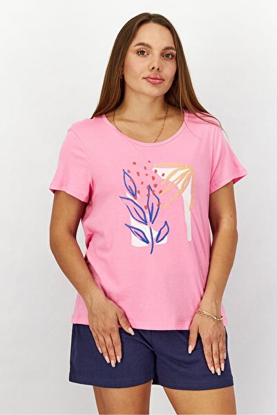 Tchibo Women 2 Piece Graphic Short Pyjama Set, Pink