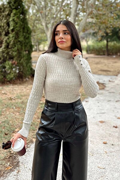 BEES JEANS Γυναικεία Μπεζ Πλεκτή Μπλούζα - 700-K7523