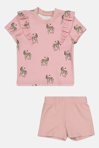 Tchibo Toddlers Girl 2 Piece Animal Print Top And Bottom Set, Pink Combo