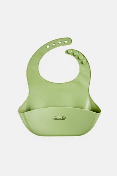 Preschool Fun Toddlers Girl Plain Silicone Bib, Green