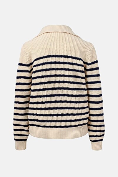 Tchibo Women Spread Collar Stripe Sweater, Beige