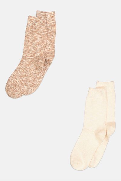 Tchibo Women 2 Pair Textured Socks, Brown/Beige