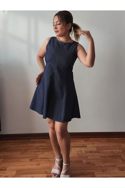 MADAMMERY Short Denim Dress Lycra Denim Stretchy Dress