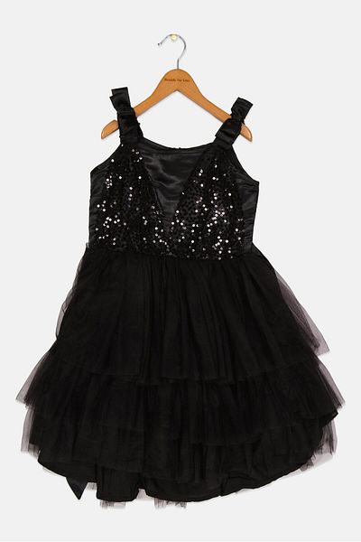 Willow & Whistle Kids Girl Textured Party Gown Dress, Black