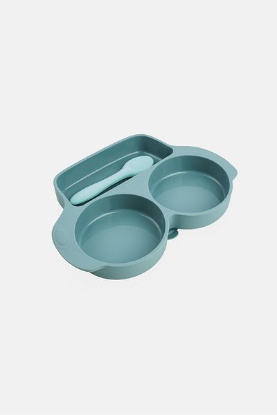 Preschool Fun 2 Pieces Silicone Baby Feeding Set, Grey