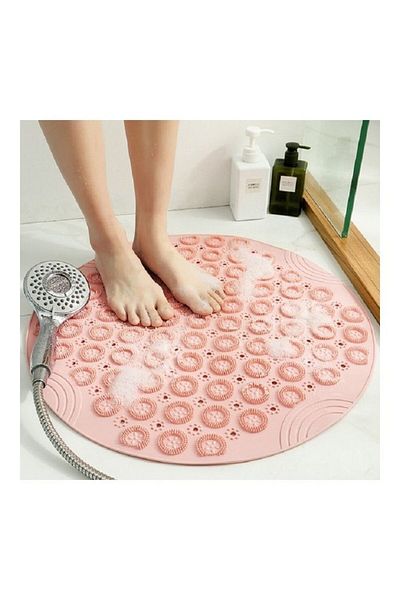 Generic Bathroom Anti-slip Round Mat Suction Cup Massage Foot Pad Pink