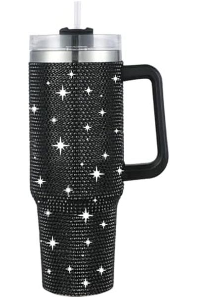 Generic 40oz Rhinestone Tumbler with Handle, Insulated Stainless Steel Travel Coffee Mug with Straw&Lid, Lar