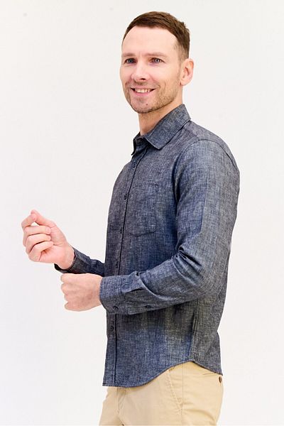 GAP Men Regular Fit Long Sleeve Chambray Shirt, Washed Black