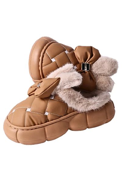 Generic Papuci de damă cu căptușeală din blană, talpă groasă din EVA, pentru interior/exterior, maro, mărimea 38-39