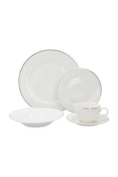 Generic طقم عشاء Bien Servi Bien Servi ذو الحافة الذهبية المكون من 20 قطعة باللونين الأبيض والذهبي GOD2-BCN