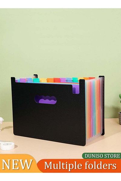 Generic مجلد ملفات قابل للتوسيع، 24 جيبًا، صندوق ملفات محمول بحجم A4، بلاستيك ملون عالي السعة