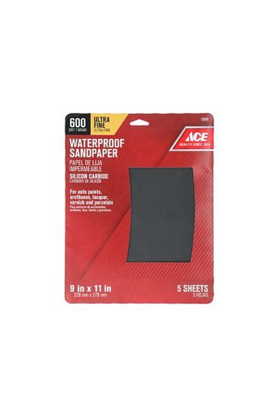 ACE 5-Piece 600 Grit Silicon Carbide Waterproof Sandpaper Black 9 x 11inch