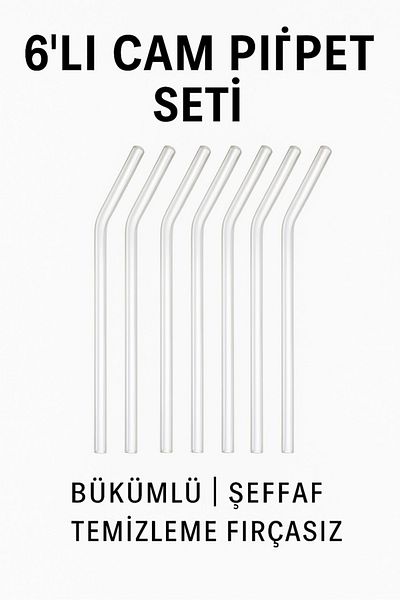 keyfisepet en keyifli sepet Set of 6 Glass Straws – Twisted Transparent Drinkable Glass Straws (No Cleaning Brush)