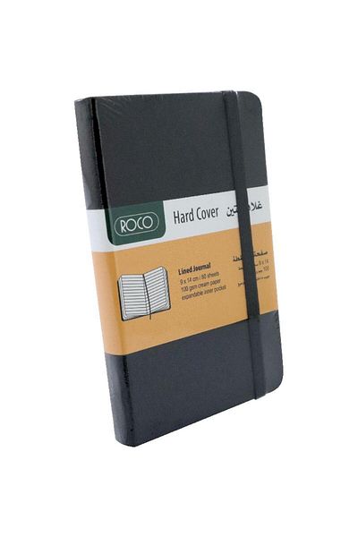 Roco Embossed Hardcover Notebook with Elastic Band, 160 Pages (80 Sheets), Lined, 9 x 14 cm – Black